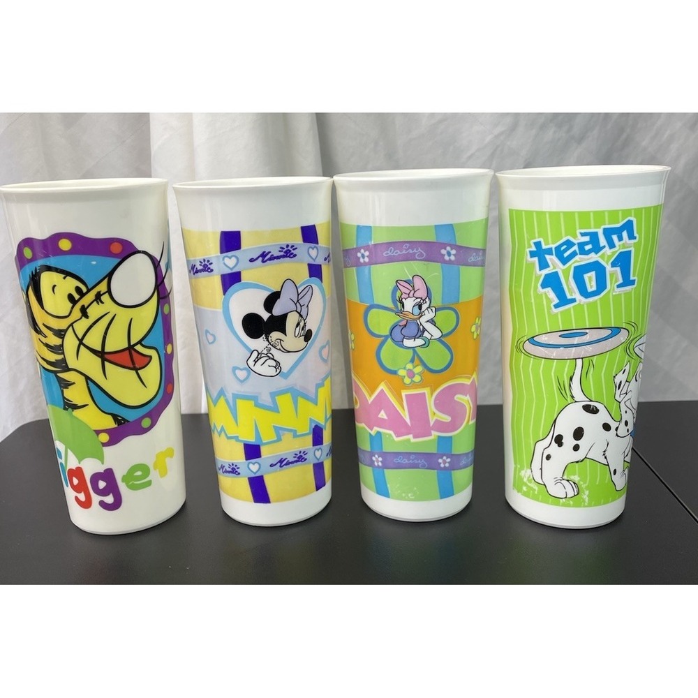 Vtg Tupperware Disney Minnie Pooh Daisy Tigger 101 Kids Drinking Cups Glasses